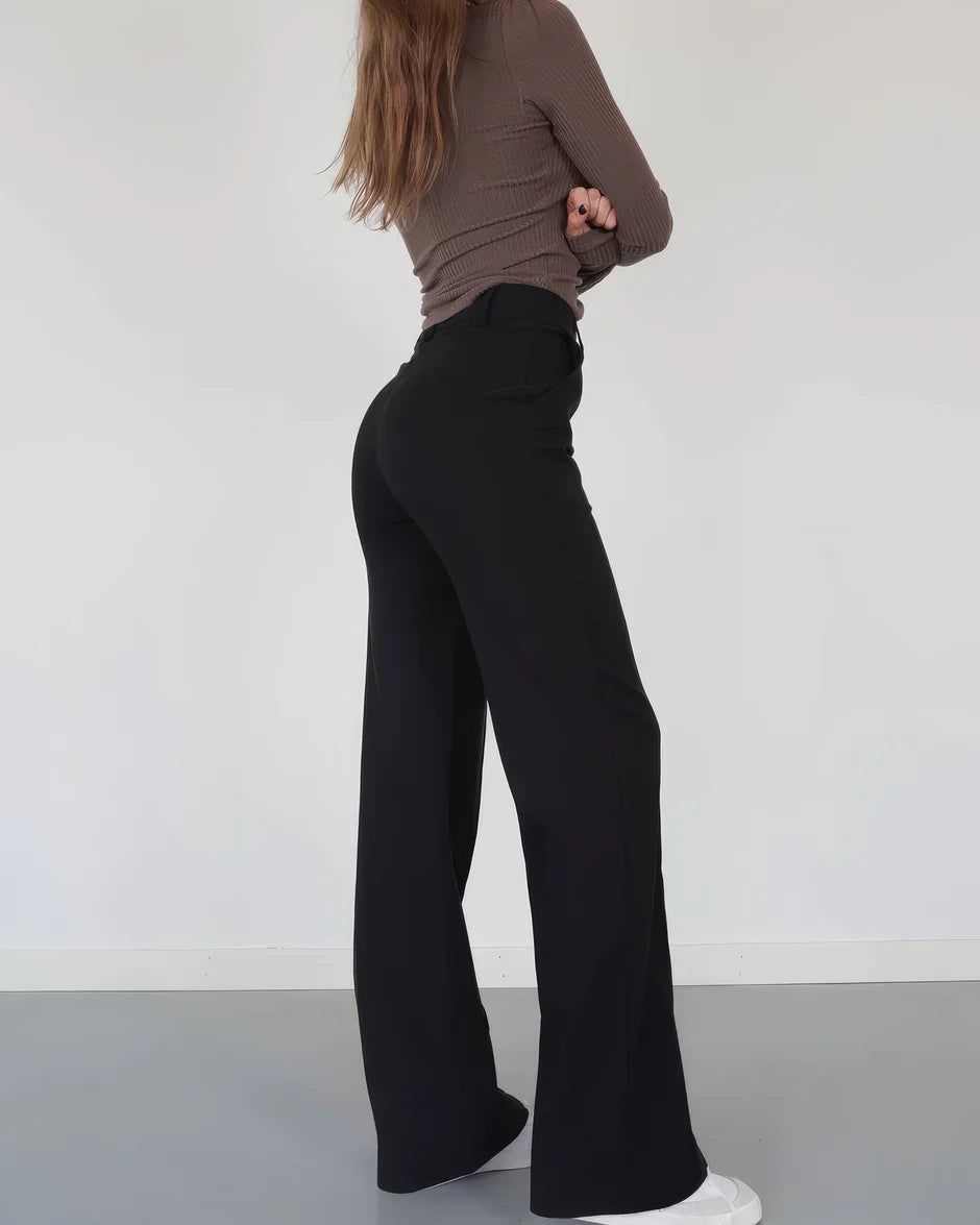 Damen Hose mit weitem Bein hoher Taille elegant und vielseitig