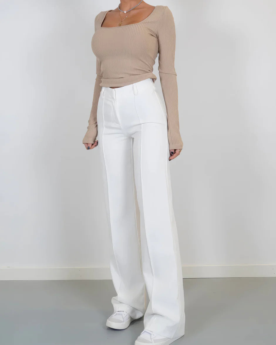 Damen Hose mit weitem Bein hoher Taille elegant und vielseitig