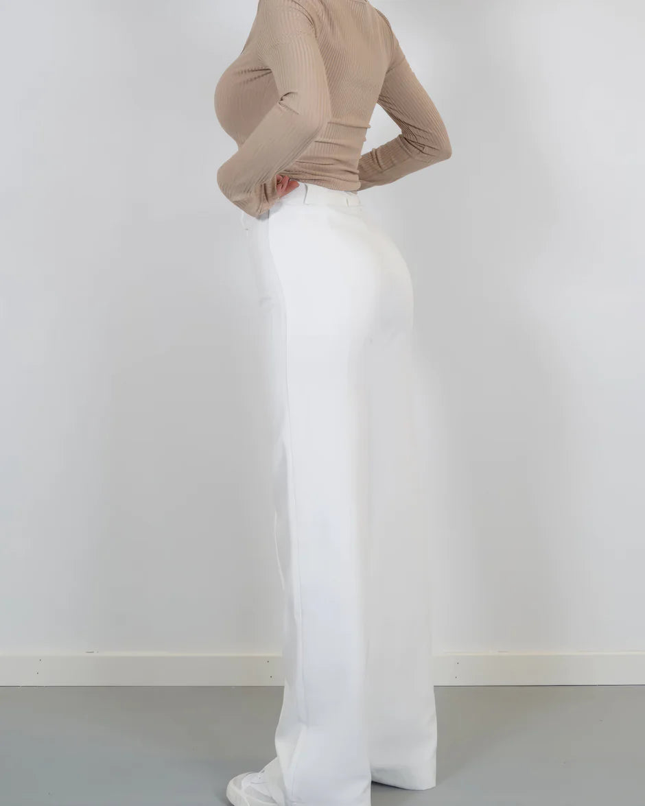 Damen Hose mit weitem Bein hoher Taille elegant und vielseitig