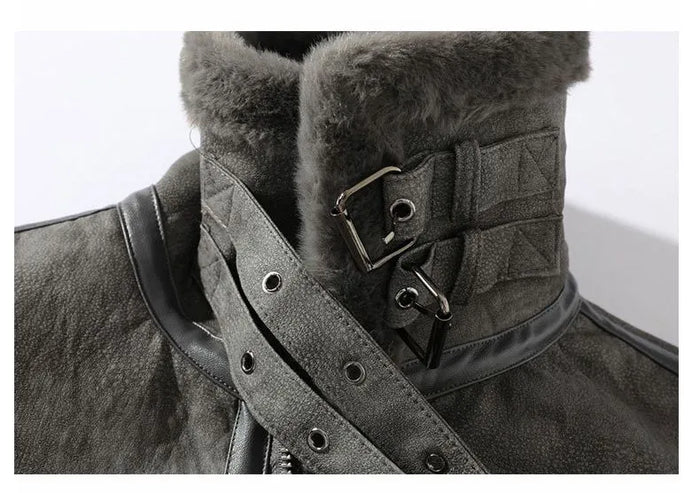 Damen Aviator Jacke aus Kunstpelz Anthrazitgrau mit Reißverschluss