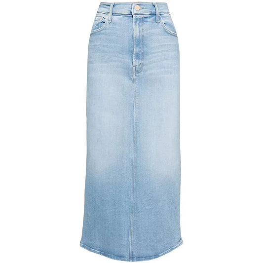 Damen Midi Jeansrock mit hoher Taille und Schlitz hinten