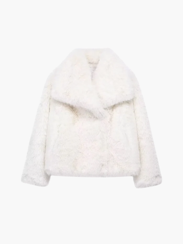 Damen Kunstfelljacke mit Stehkragen und langem Arm