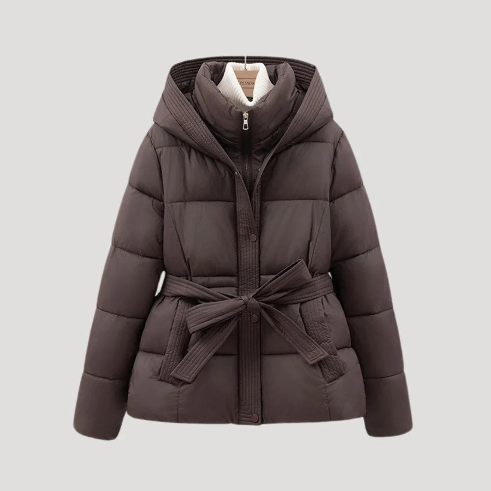 Damen Winter Steppjacke mit Kapuze und Gürtel