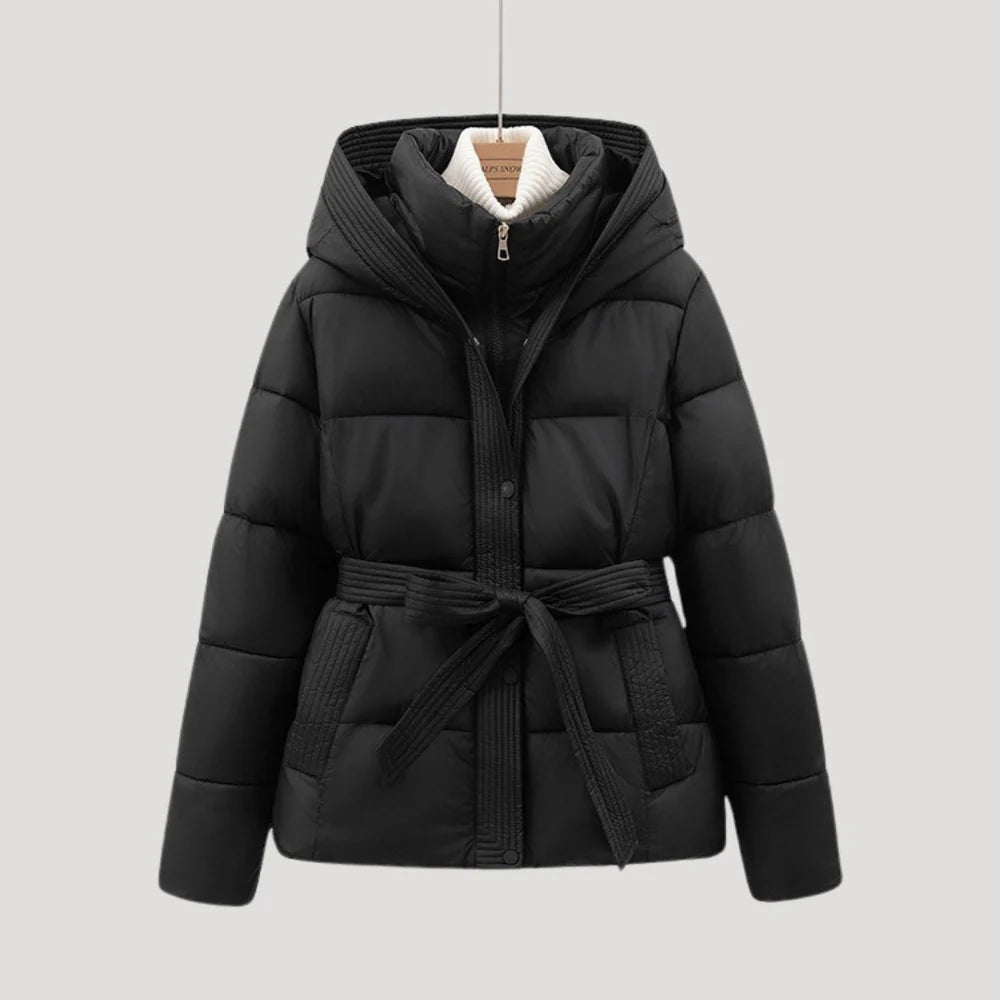 Damen Winter Steppjacke mit Kapuze und Gürtel