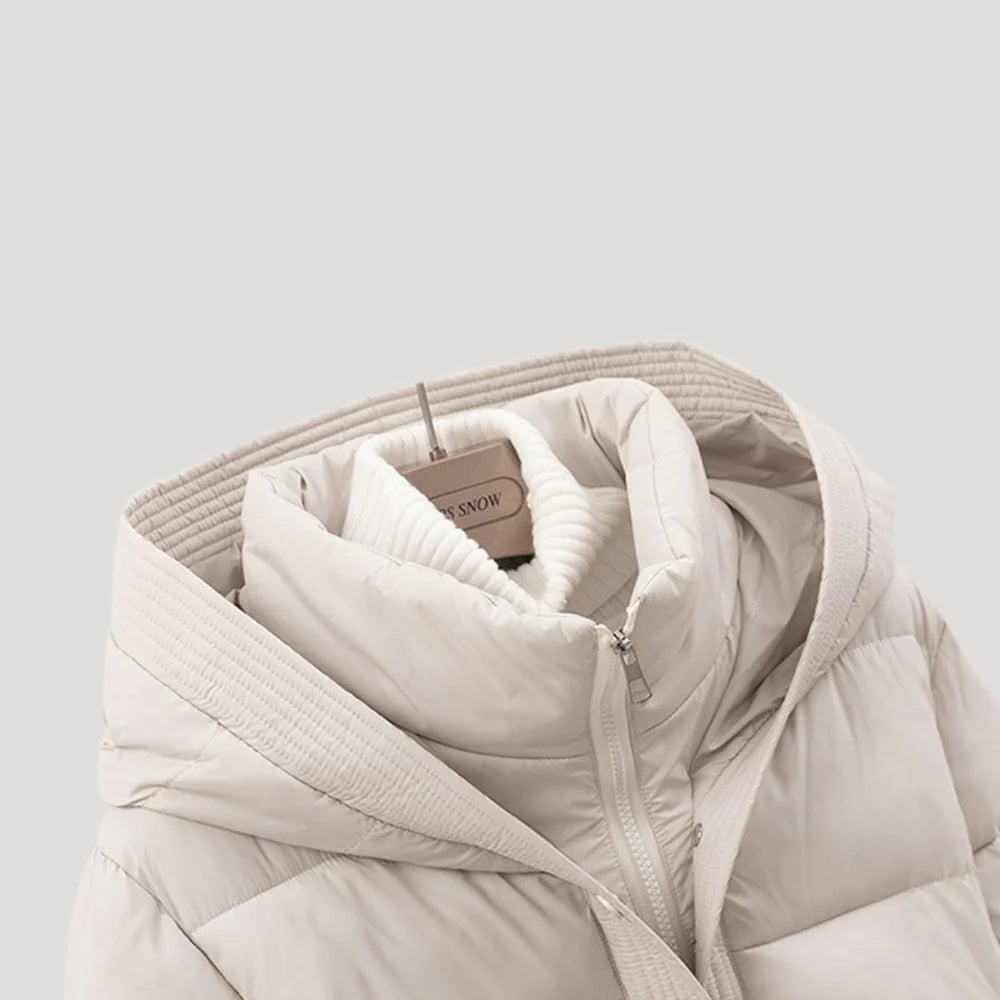 Damen Winter Steppjacke mit Kapuze und Gürtel