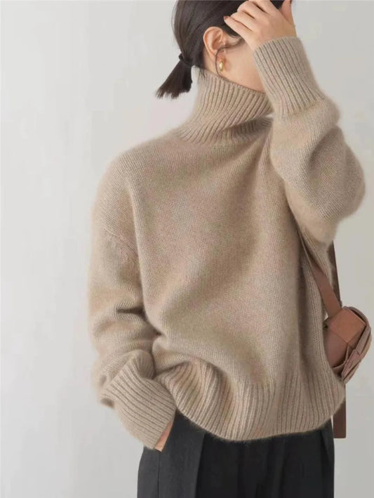 Damen Strickpullover mit Rollkragen und Rippabschlüssen