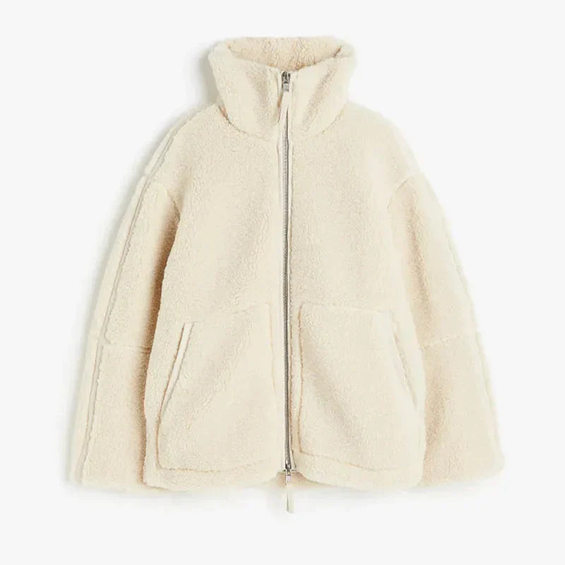 Damen Oversize Jacke aus Kunstpelz im Shearling Look mit Reißverschluss