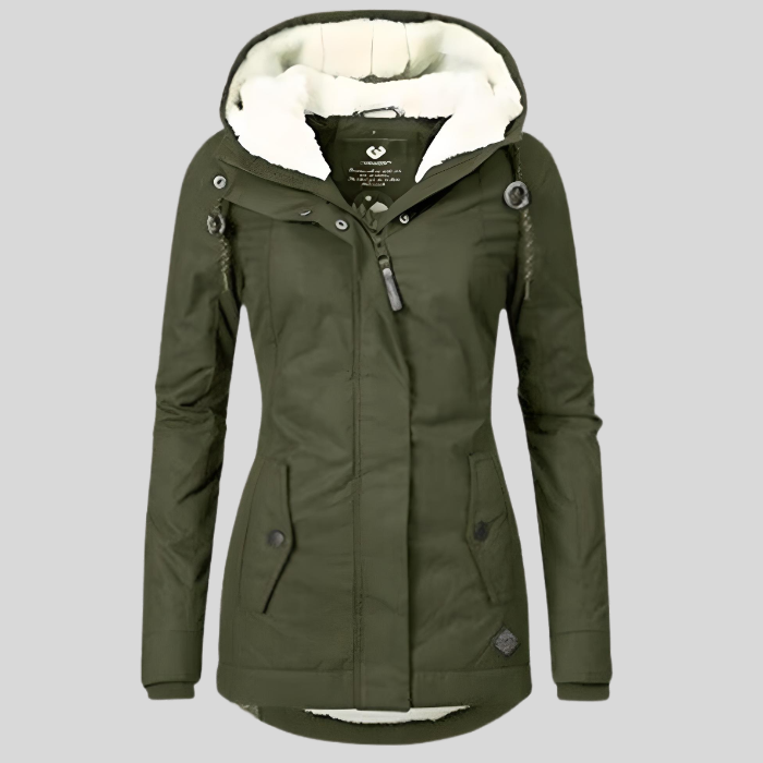 Damen Winterjacke mit Kapuze und warmem Futter – wasserabweisend