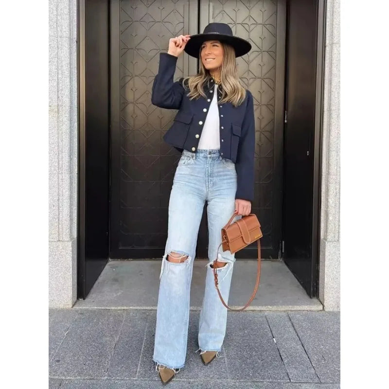 Damen Kurzjacke aus Wollmix mit goldenen Knöpfen