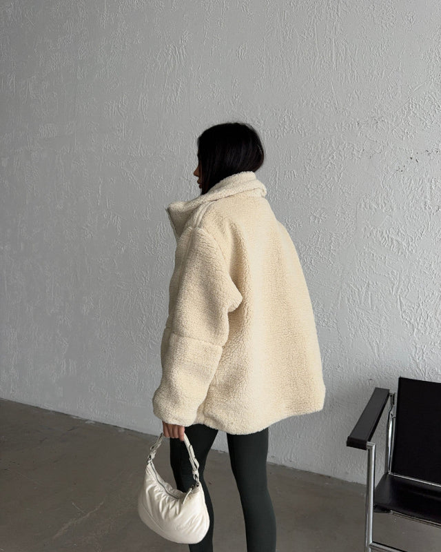 Damen Oversize Jacke aus Kunstpelz im Shearling Look mit Reißverschluss